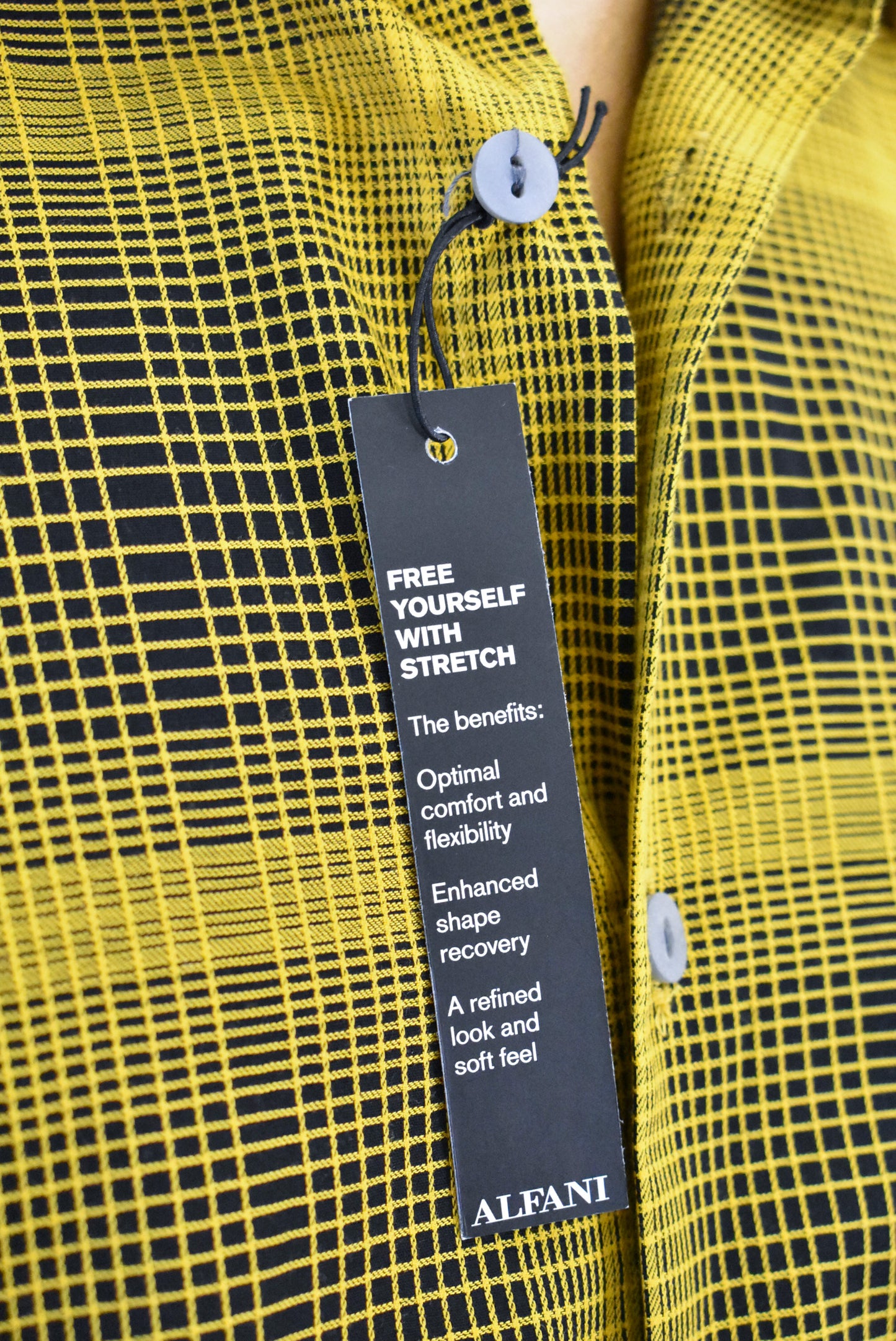 Alfani long sleeve black and marigold yellow plaid shirt, XL
