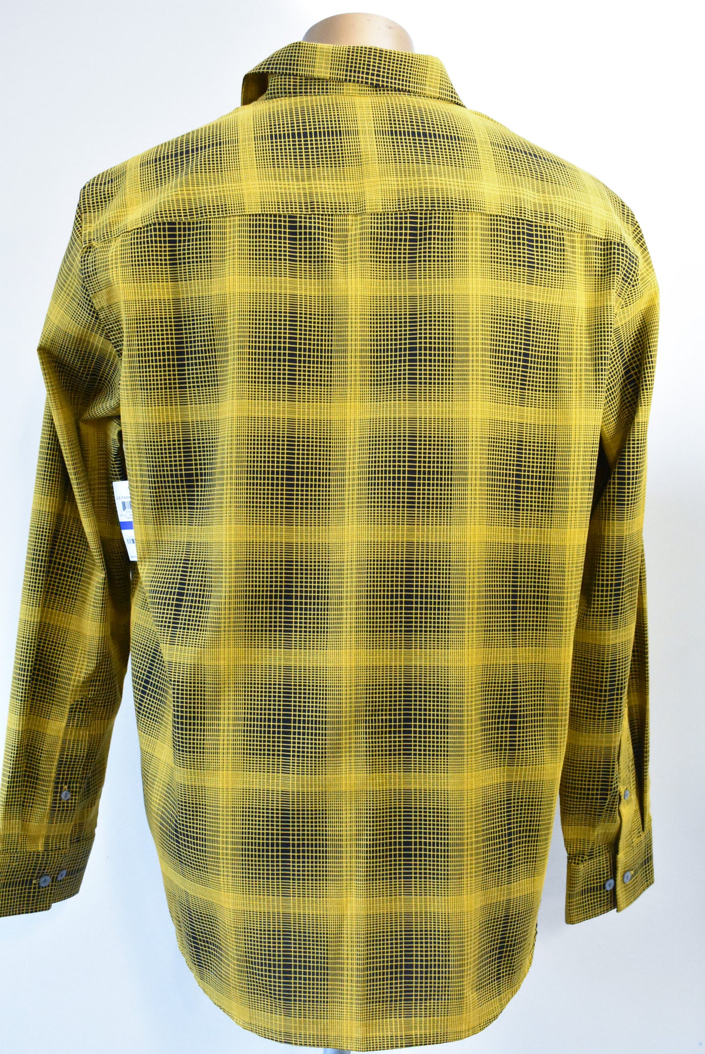 Alfani long sleeve black and marigold yellow plaid shirt, XL