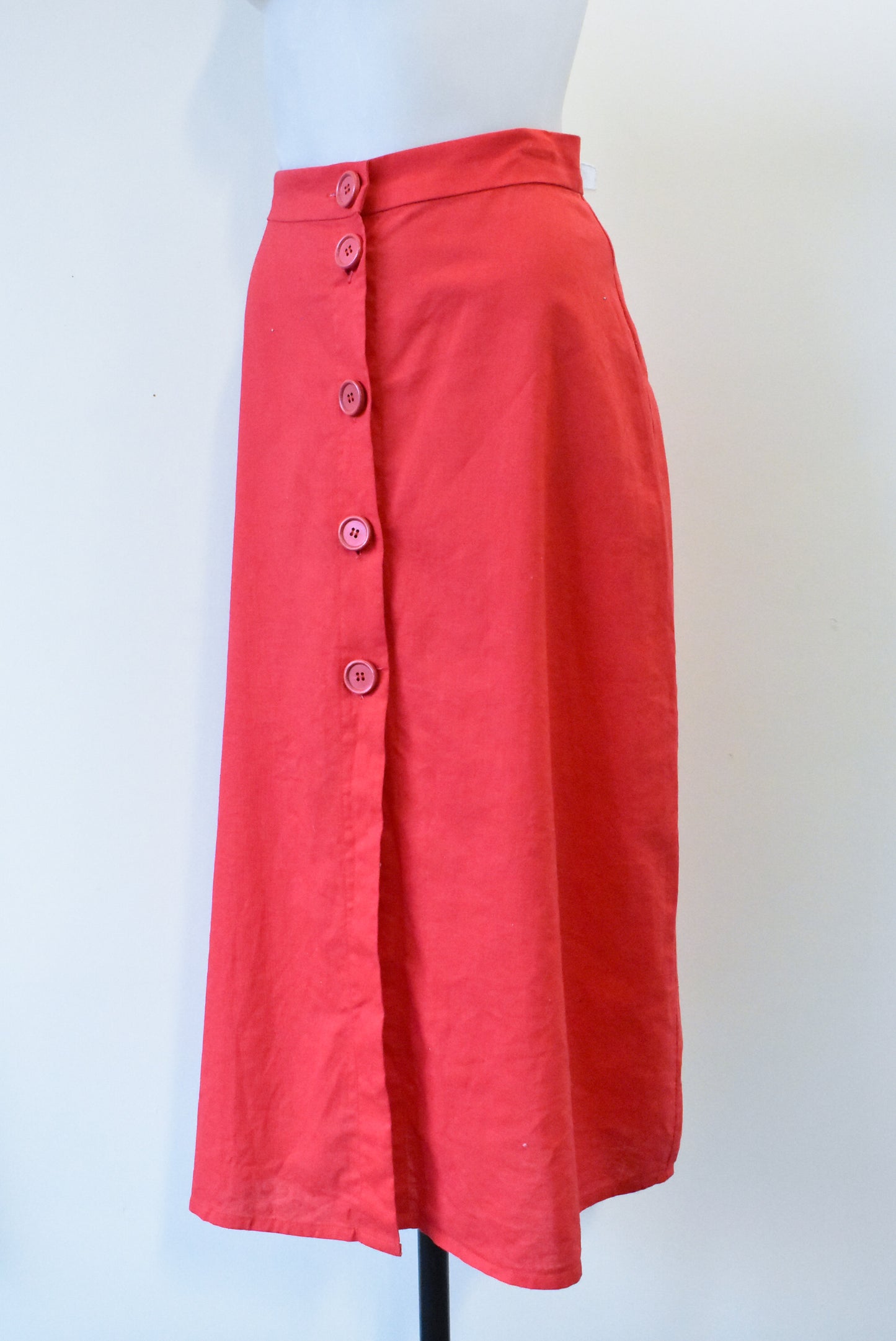 Ruby a-line button front red cotton/linen blend skirt, 6