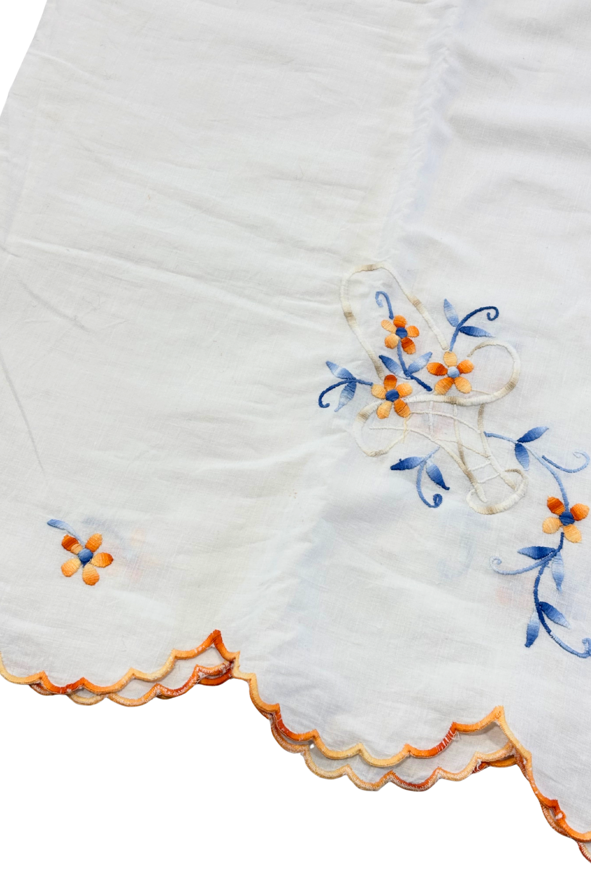 Vintage scallop edge embroidered fabric