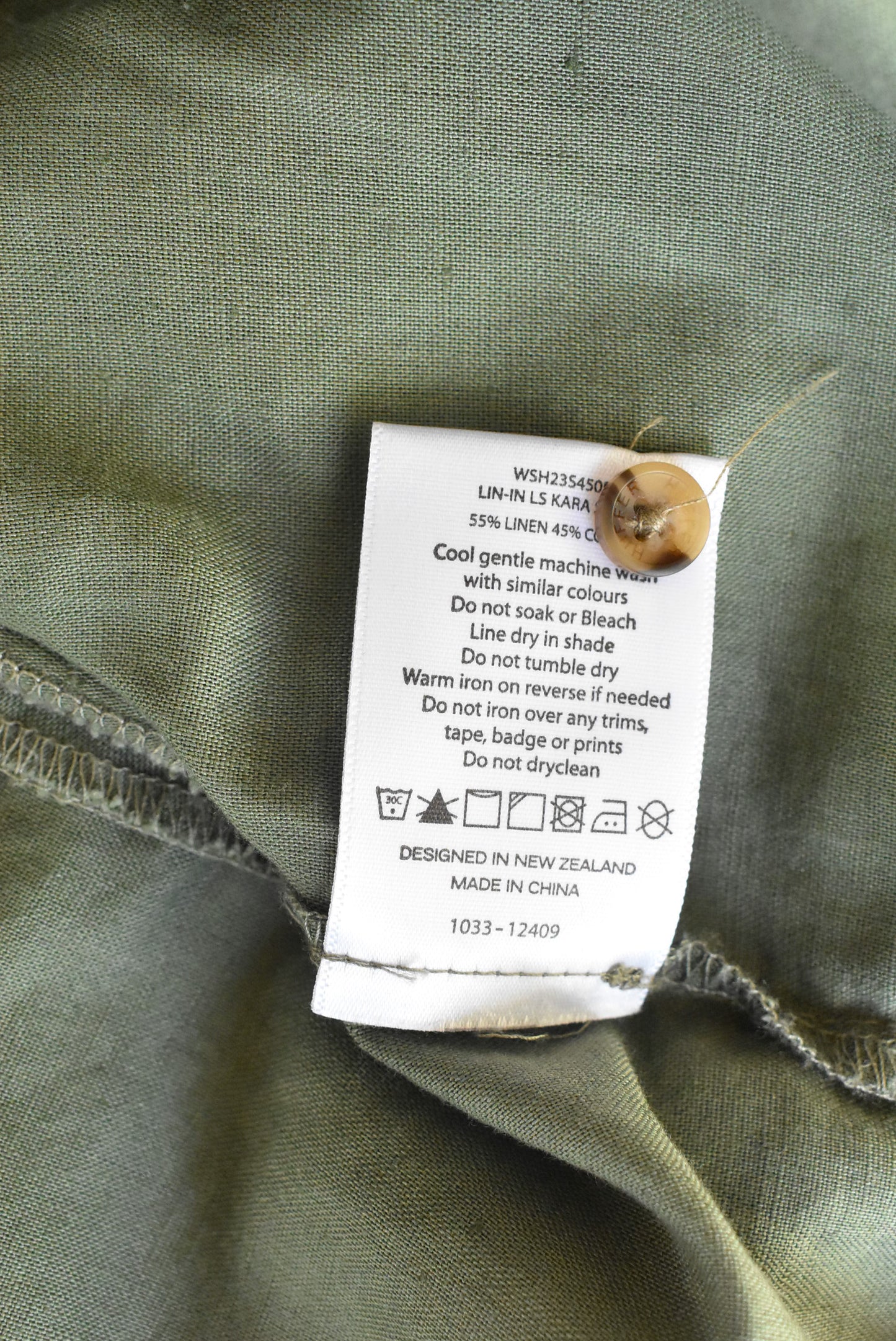 Huffer khaki green cropped cotton-linen shirt jacket, size 12