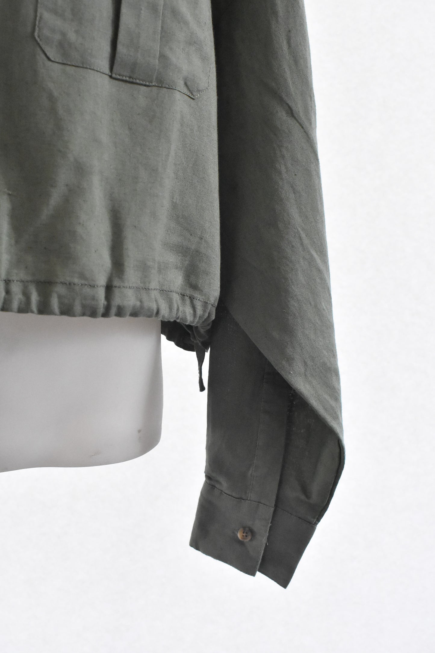 Huffer khaki green cropped cotton-linen shirt jacket, size 12