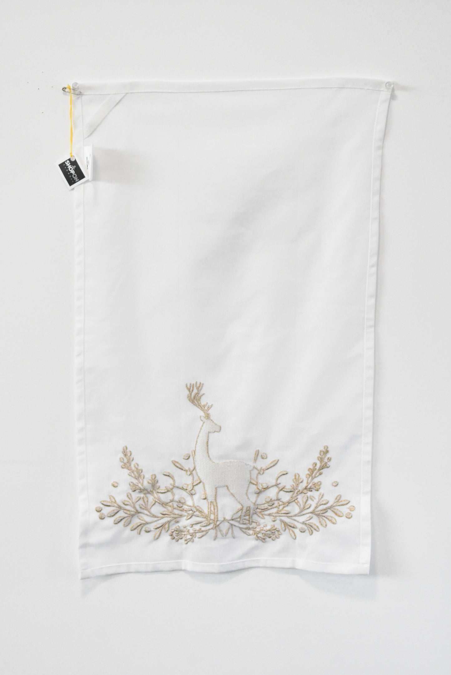 Gold embroidered deer teatowel