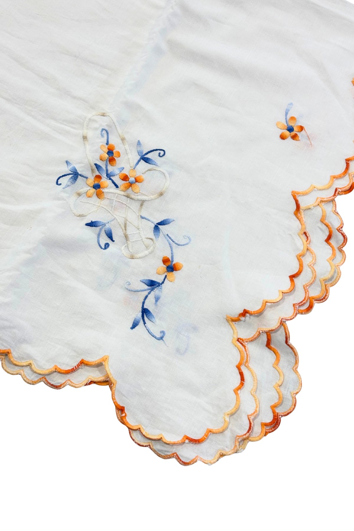 Vintage scallop edge embroidered fabric