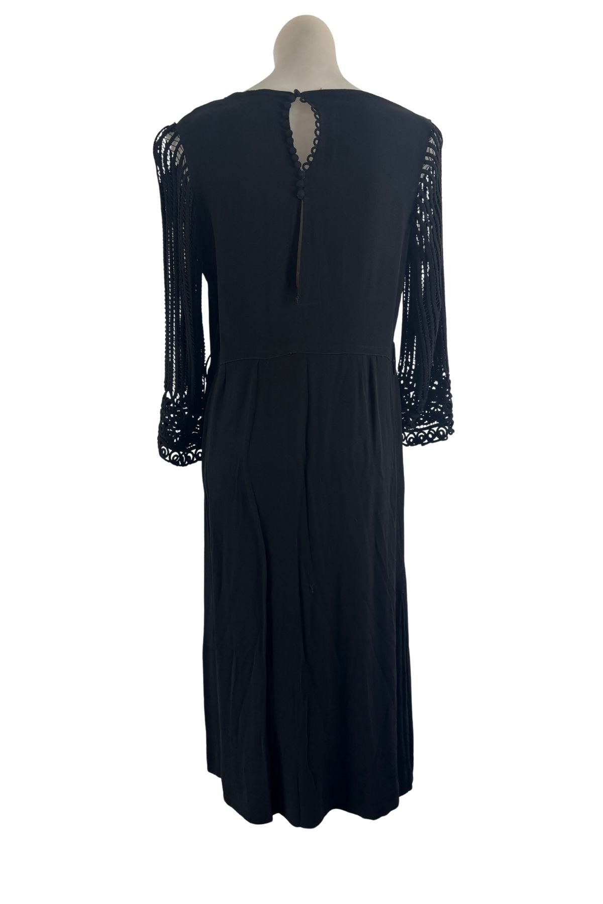 1930’s/40’s Black chunky lace, crepe midi dress, M