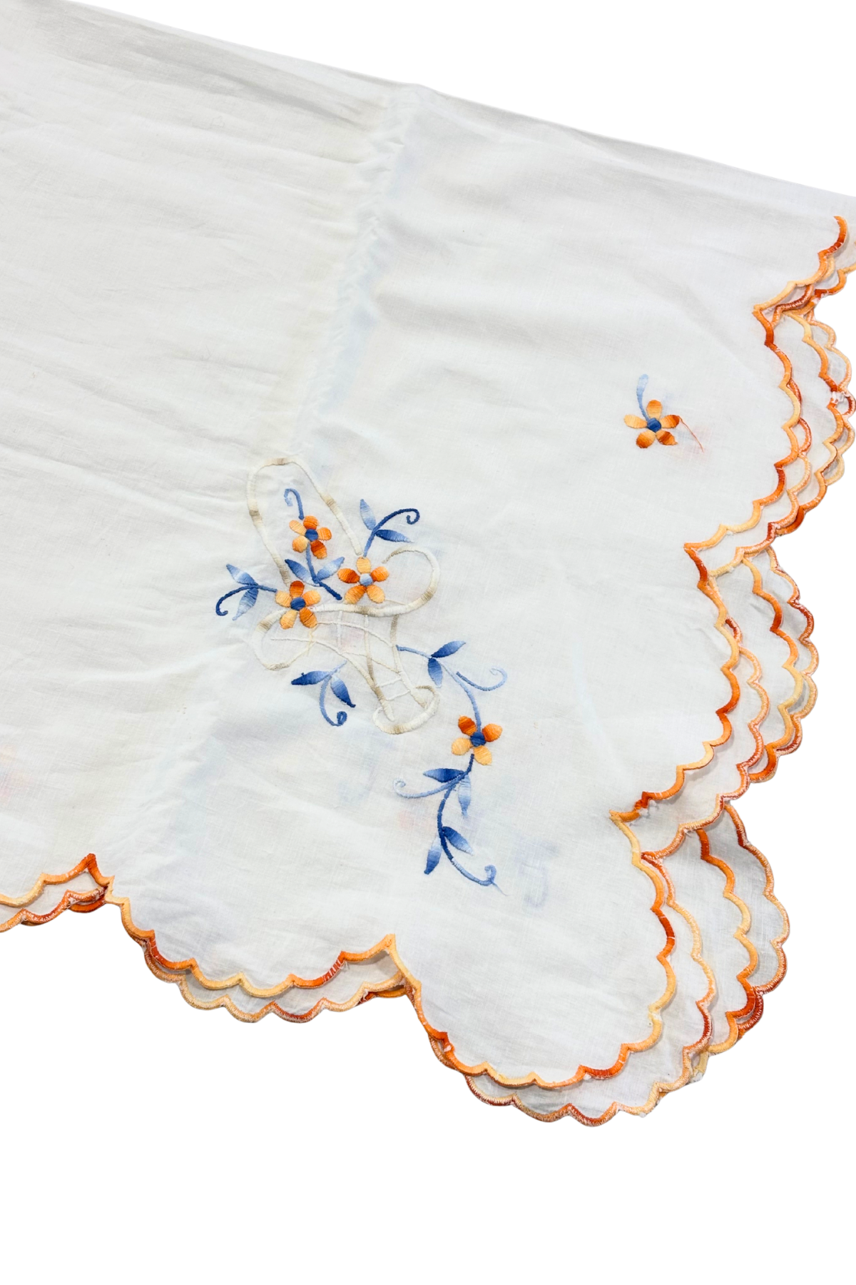 Vintage scallop edge embroidered fabric