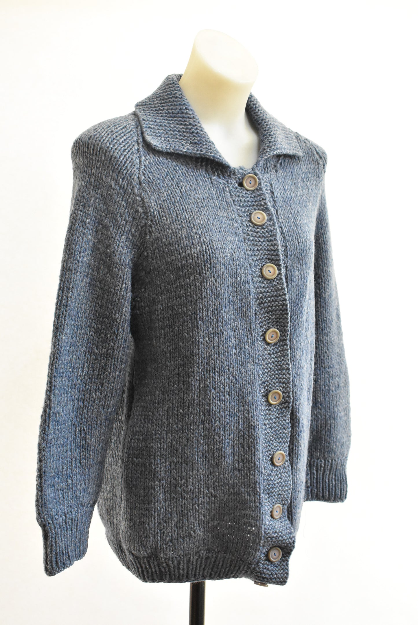 Blue collared handknit cardigan, M