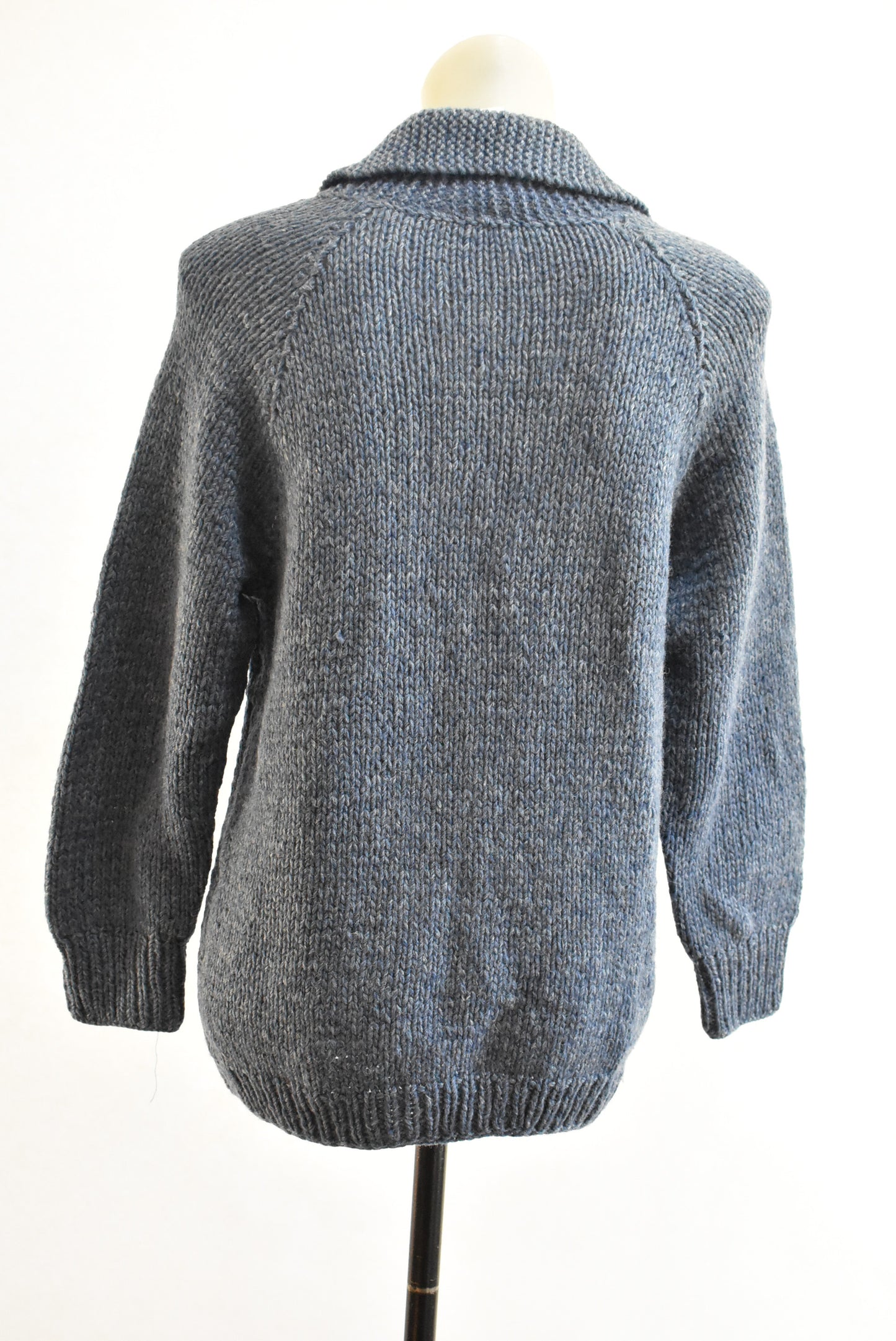 Blue collared handknit cardigan, M