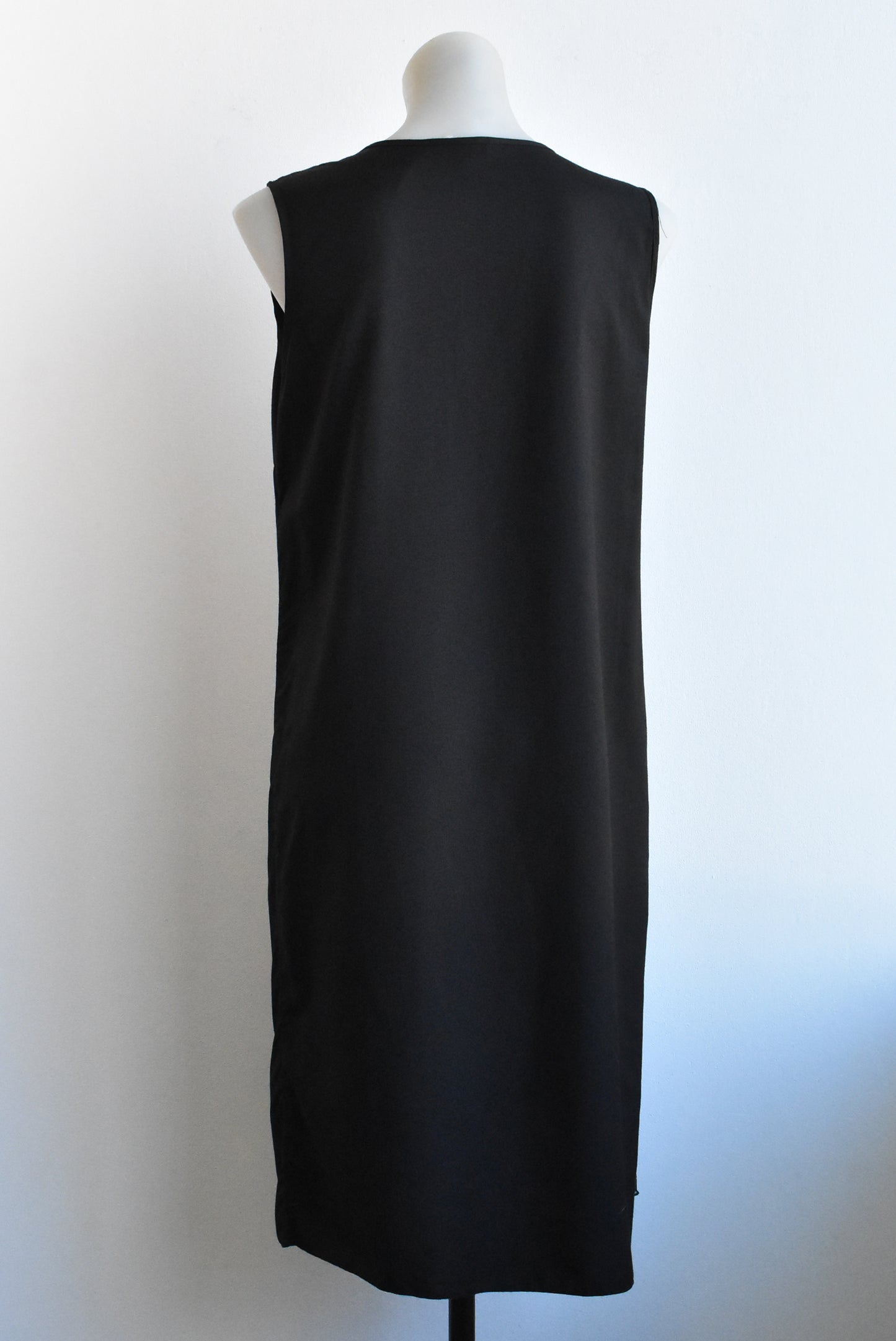 Obi New Zealand sleeveless black dress with silver button pattern, nz design, size 10
