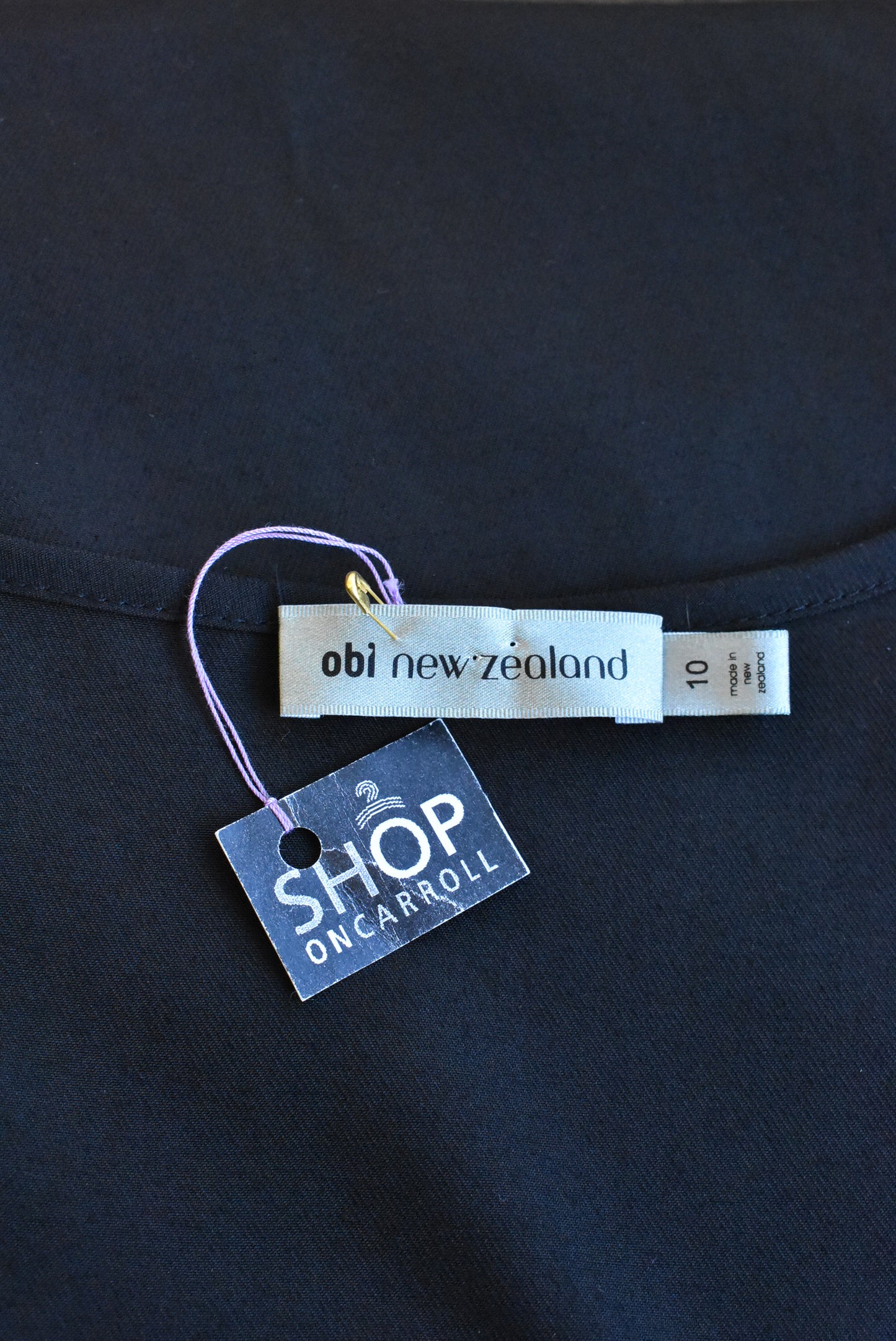 Obi New Zealand sleeveless black dress with silver button pattern, nz design, size 10
