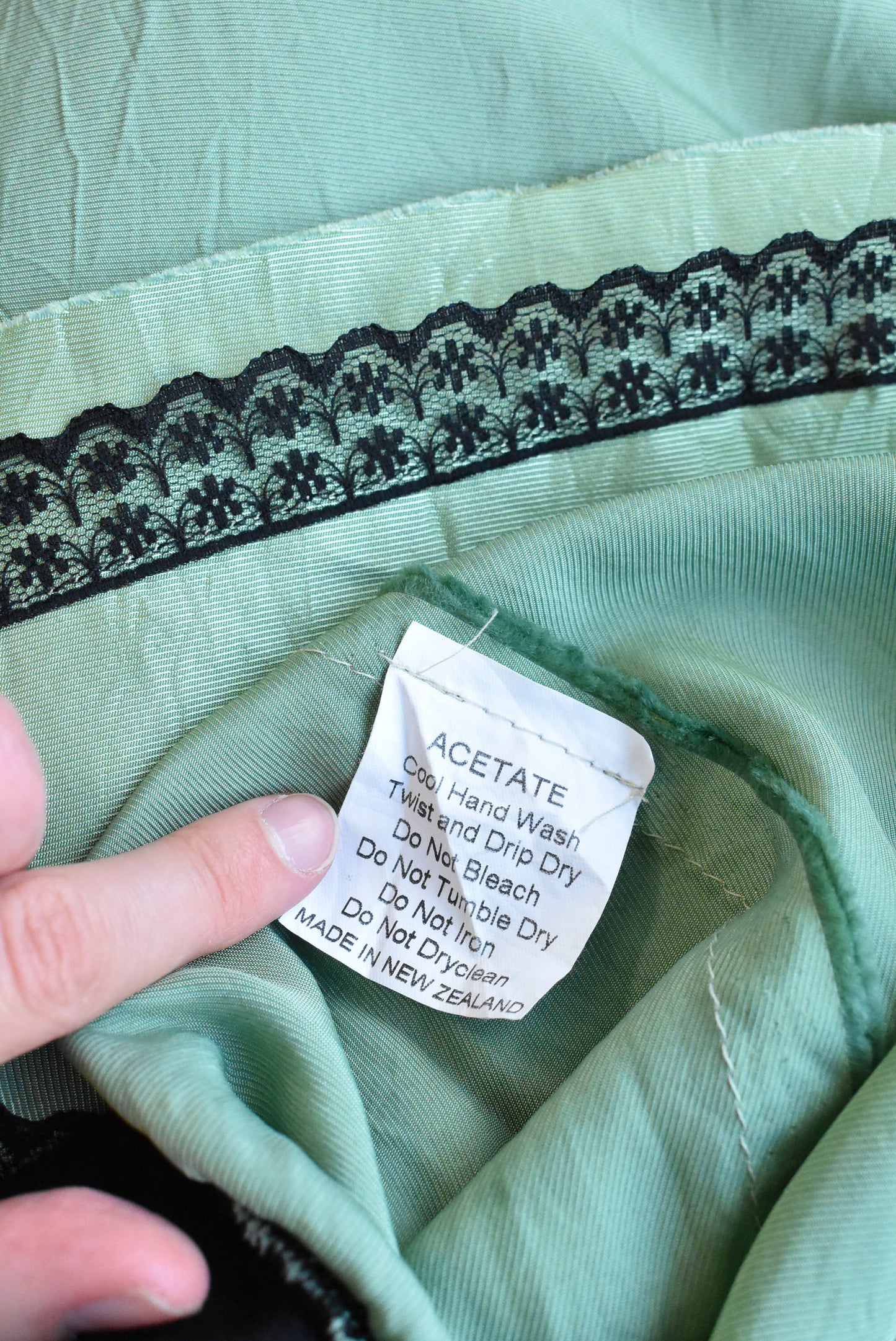 Caravan green lace-hemmed skirt/dress, size L