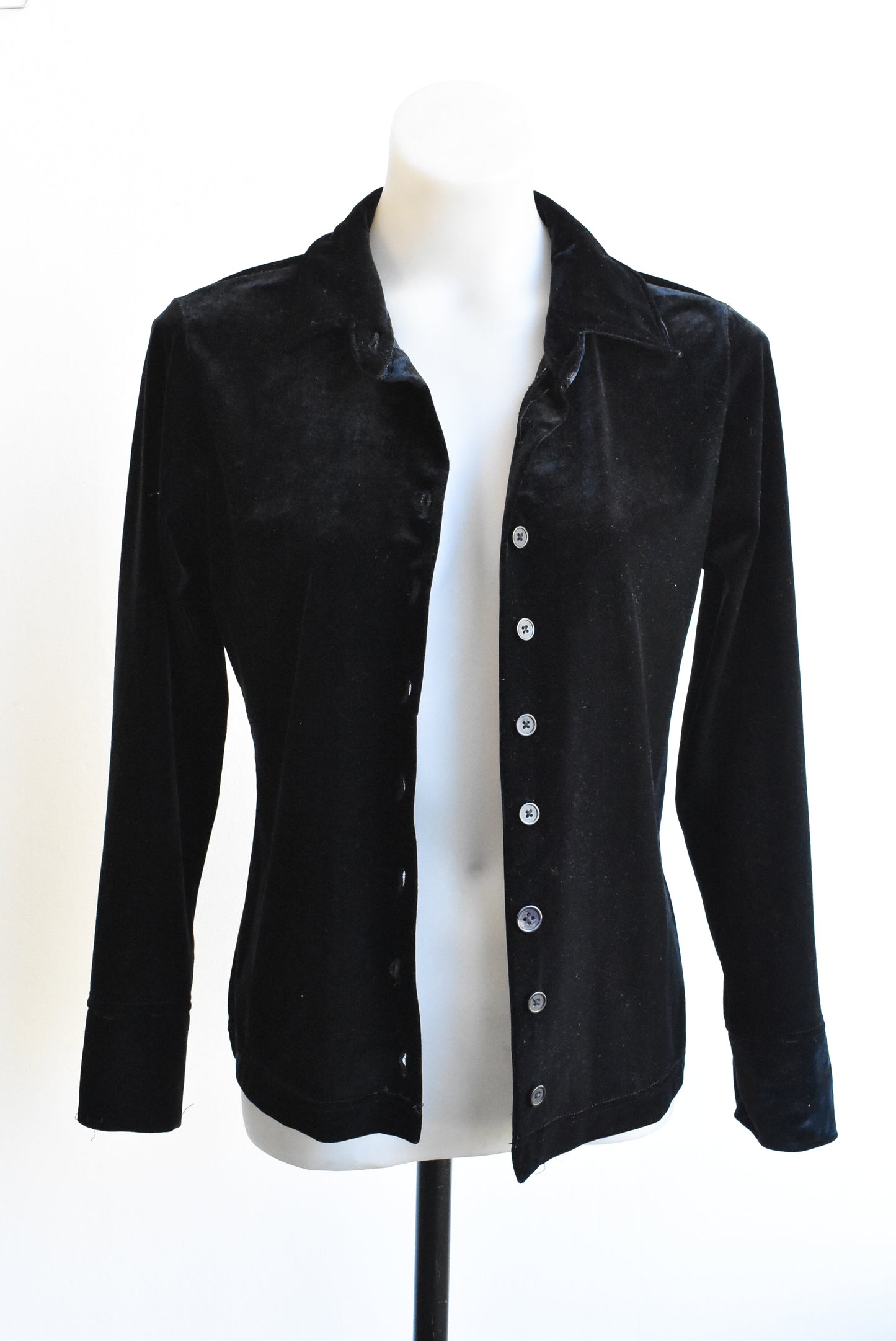 GAP black velour long sleeve button up top, XS