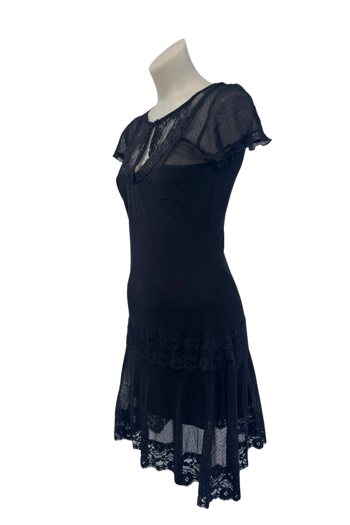 Spiral black mesh lace midi dress, S