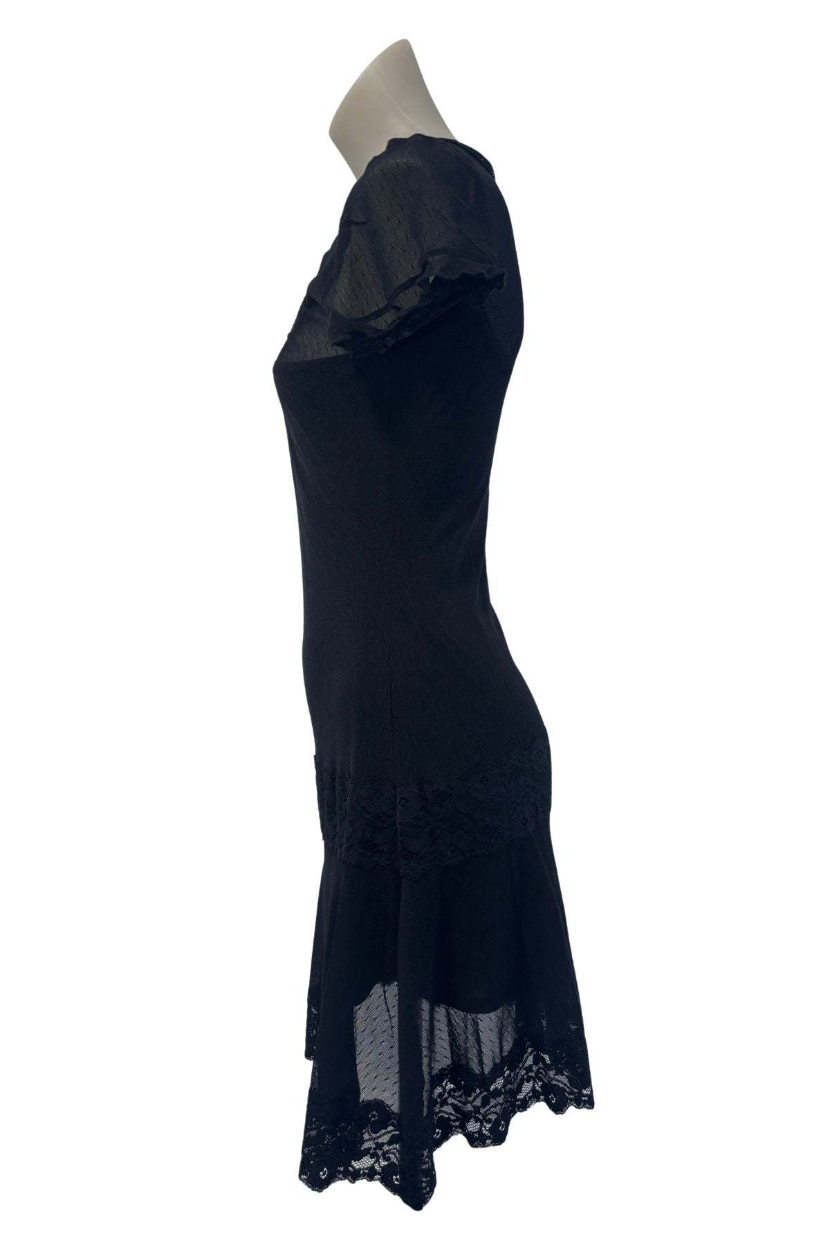 Spiral black mesh lace midi dress, S