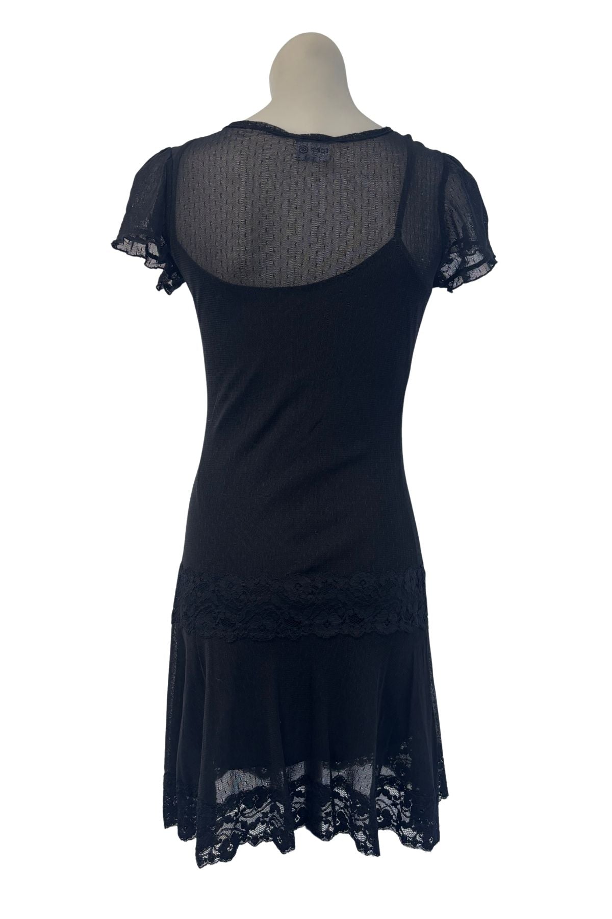 Spiral black mesh lace midi dress, S