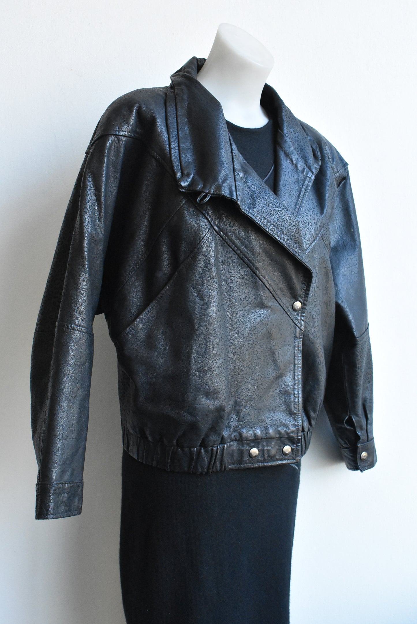 Retro dolman sleeve leather bomber jacket, S/M