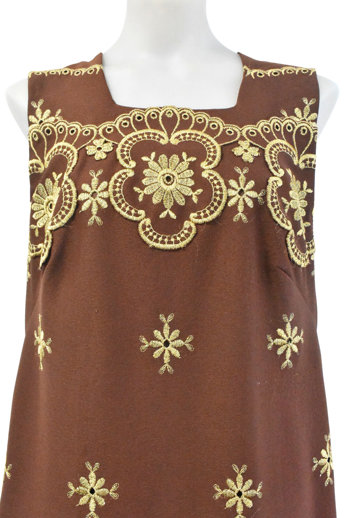 1970s Ballantynes gold flowers tunic-style maxi dress, L