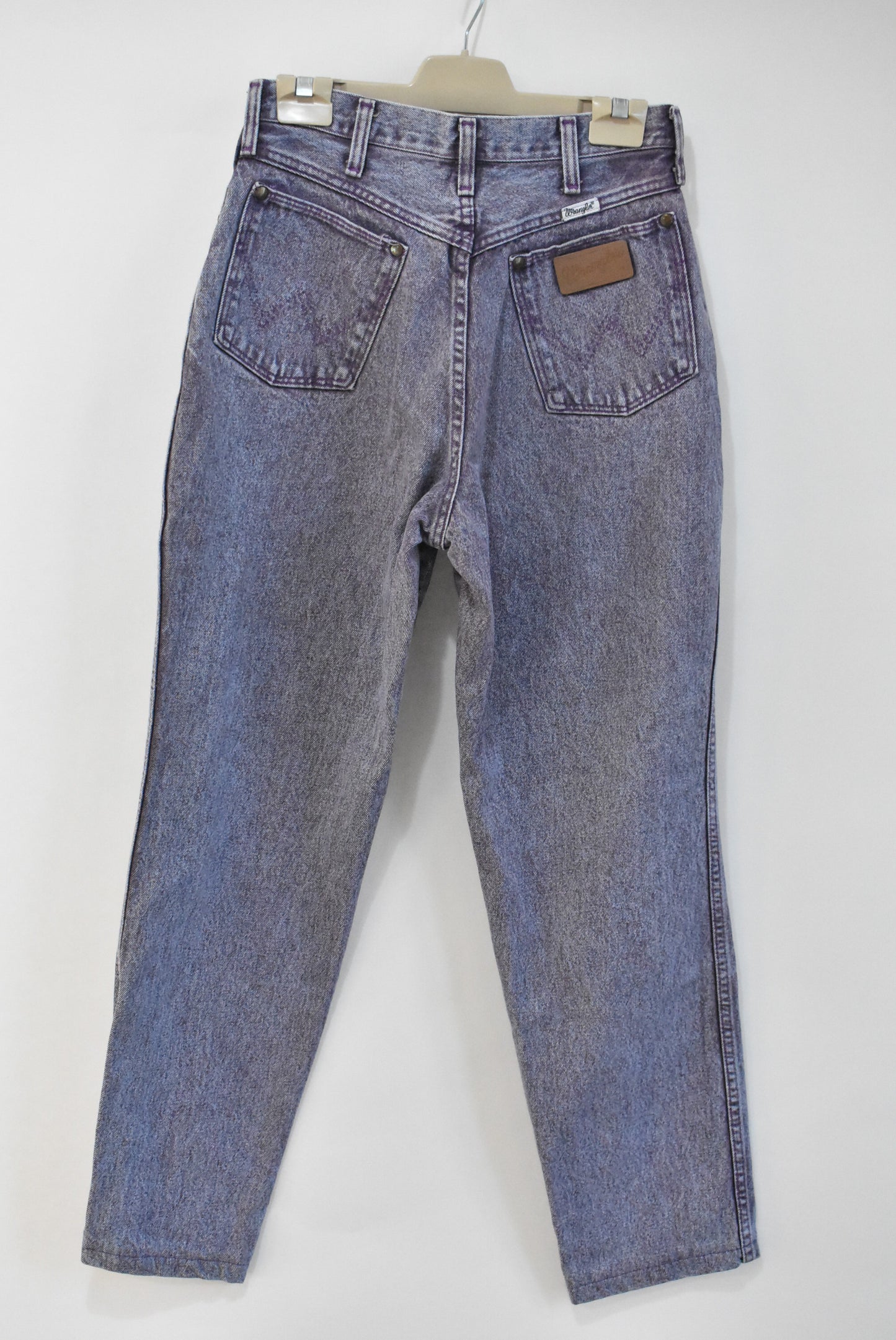 Wrangler acid wash, purple hue high rise jeans, 13