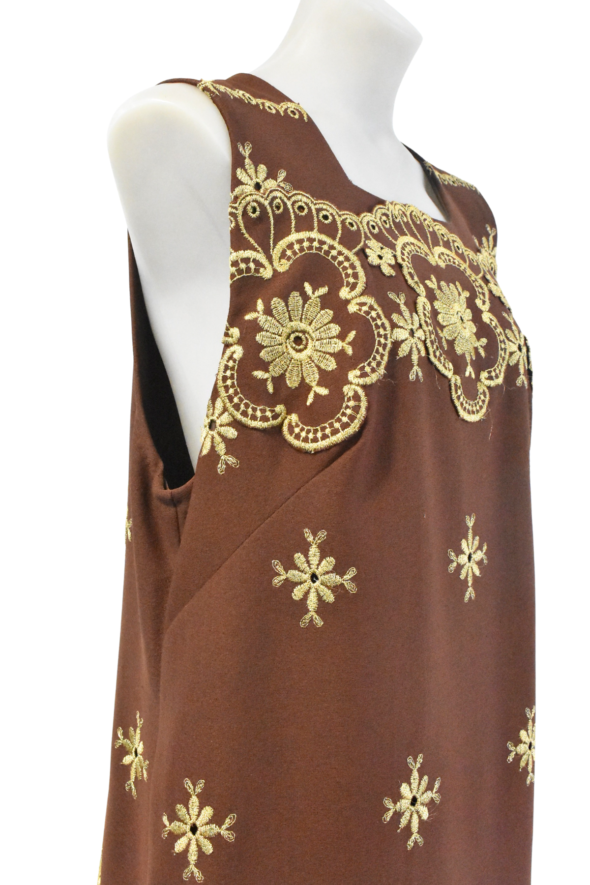 1970s Ballantynes gold flowers tunic-style maxi dress, L