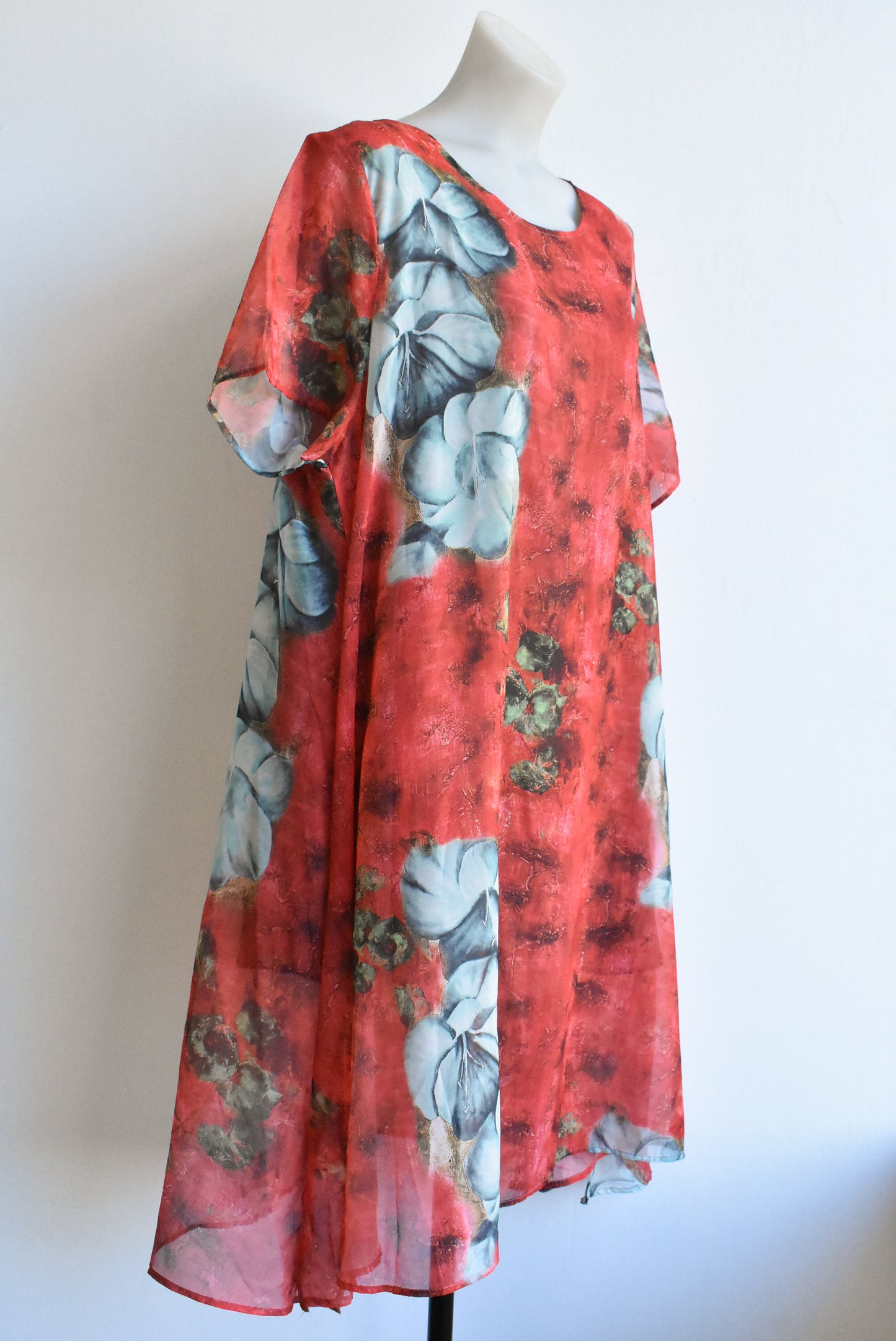 Red floral tent dress/longline top, L/XL