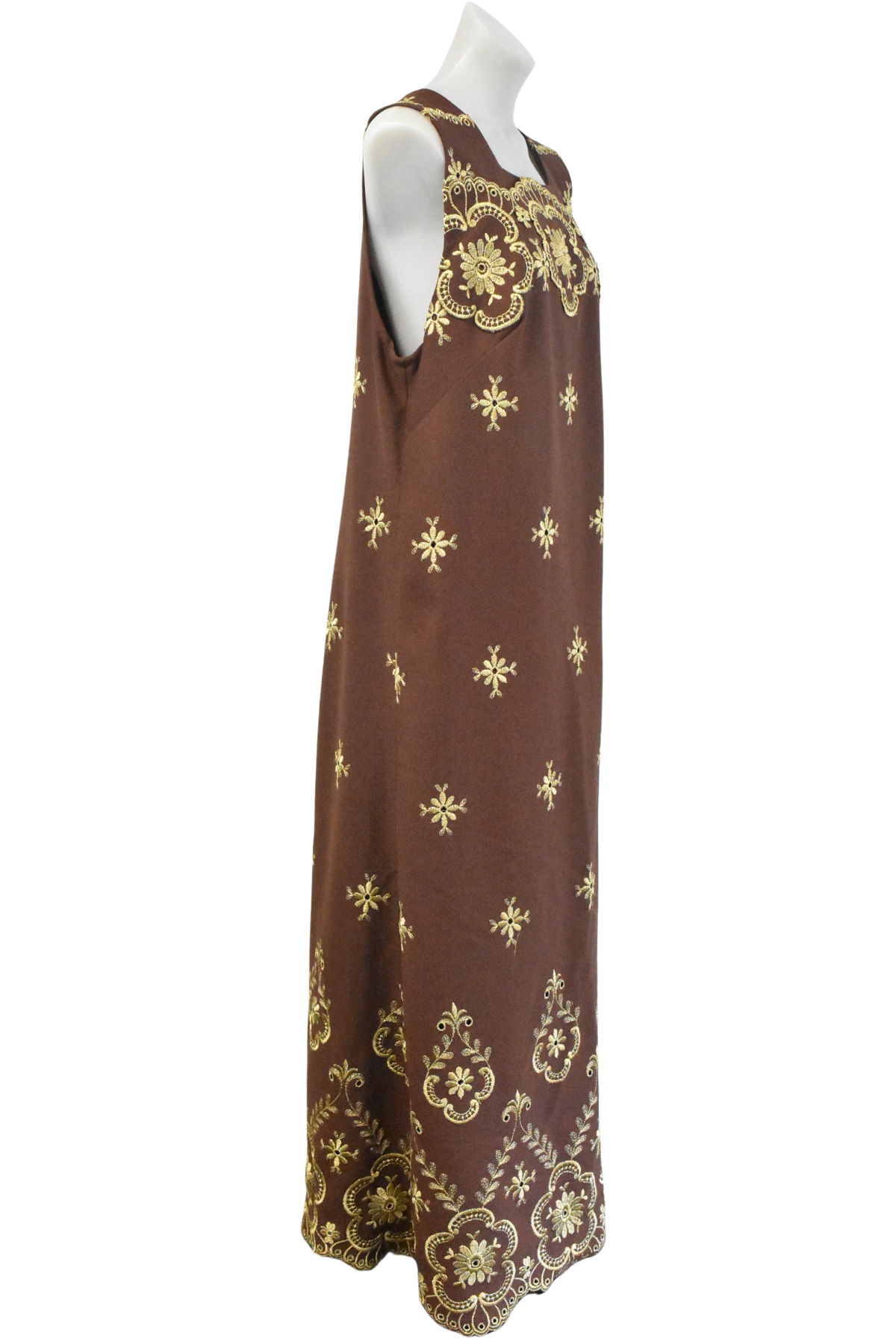 1970s Ballantynes gold flowers tunic-style maxi dress, L