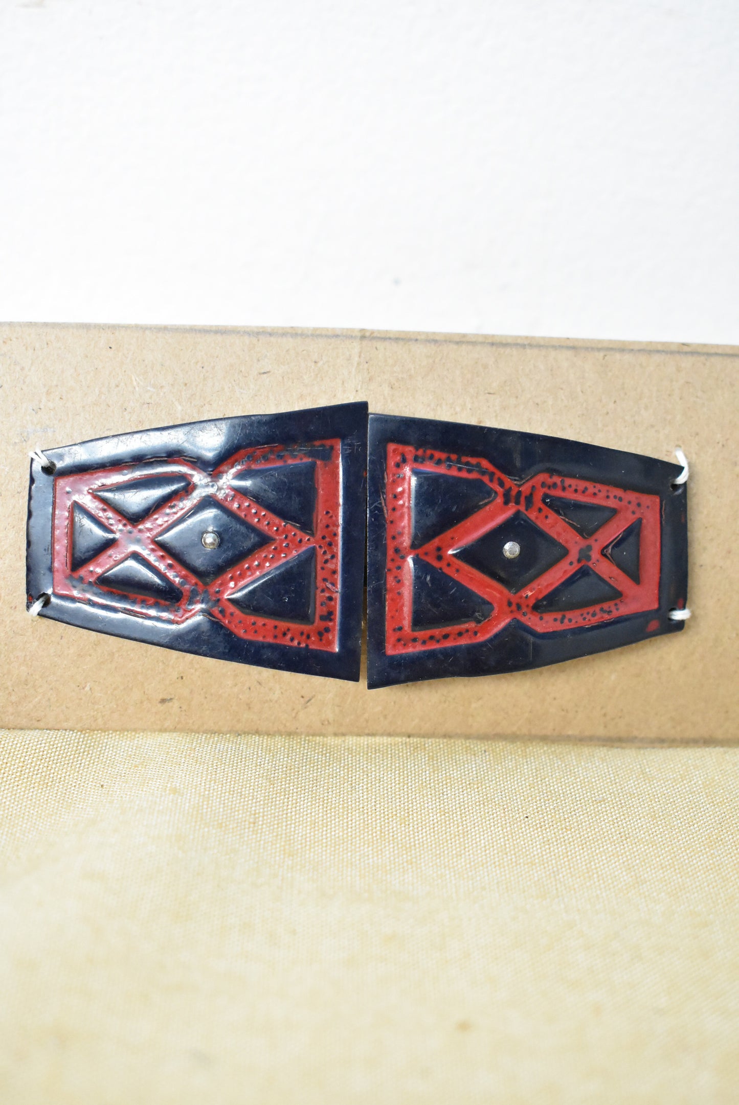 Retro red & blue/black belt buckles