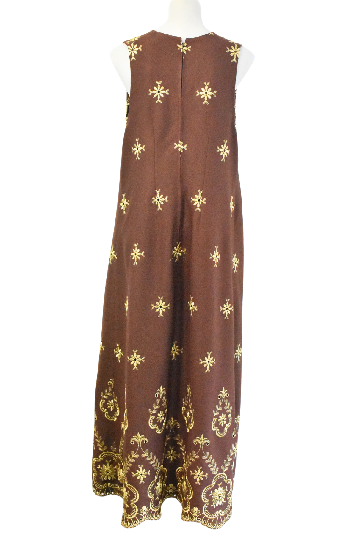 1970s Ballantynes gold flowers tunic-style maxi dress, L