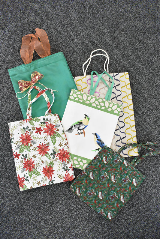Set of handmade fabric Christmas bags
