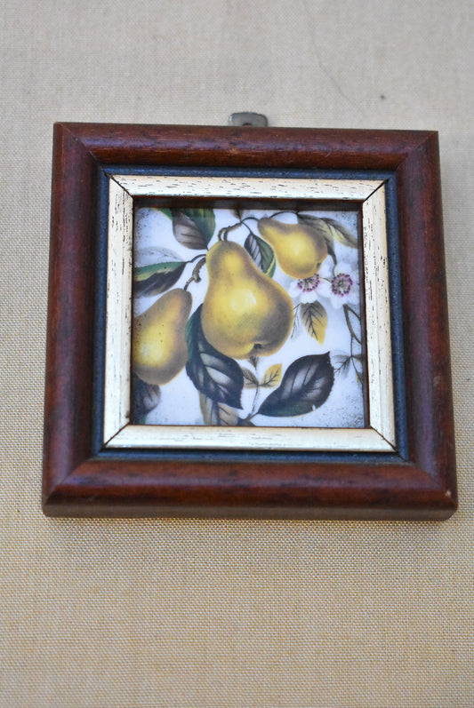 Pat Collins miniature pear artwork with enamel frame