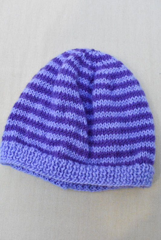 Purple striped crochet beanie