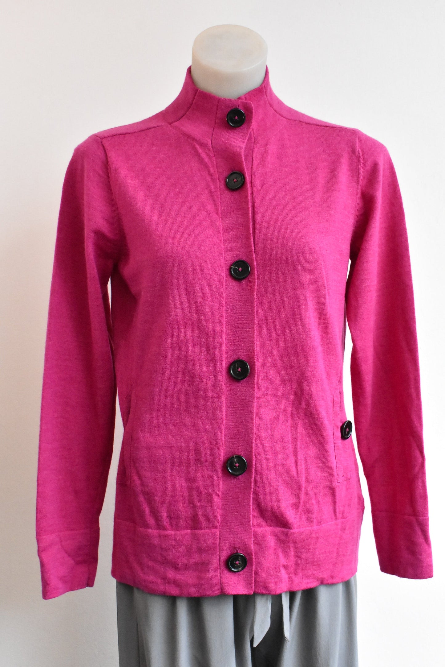 Caroline Sills merino pink cardigan, size M