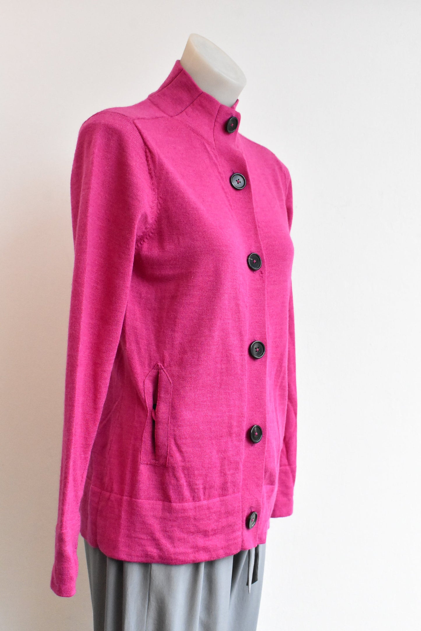 Caroline Sills merino pink cardigan, size M