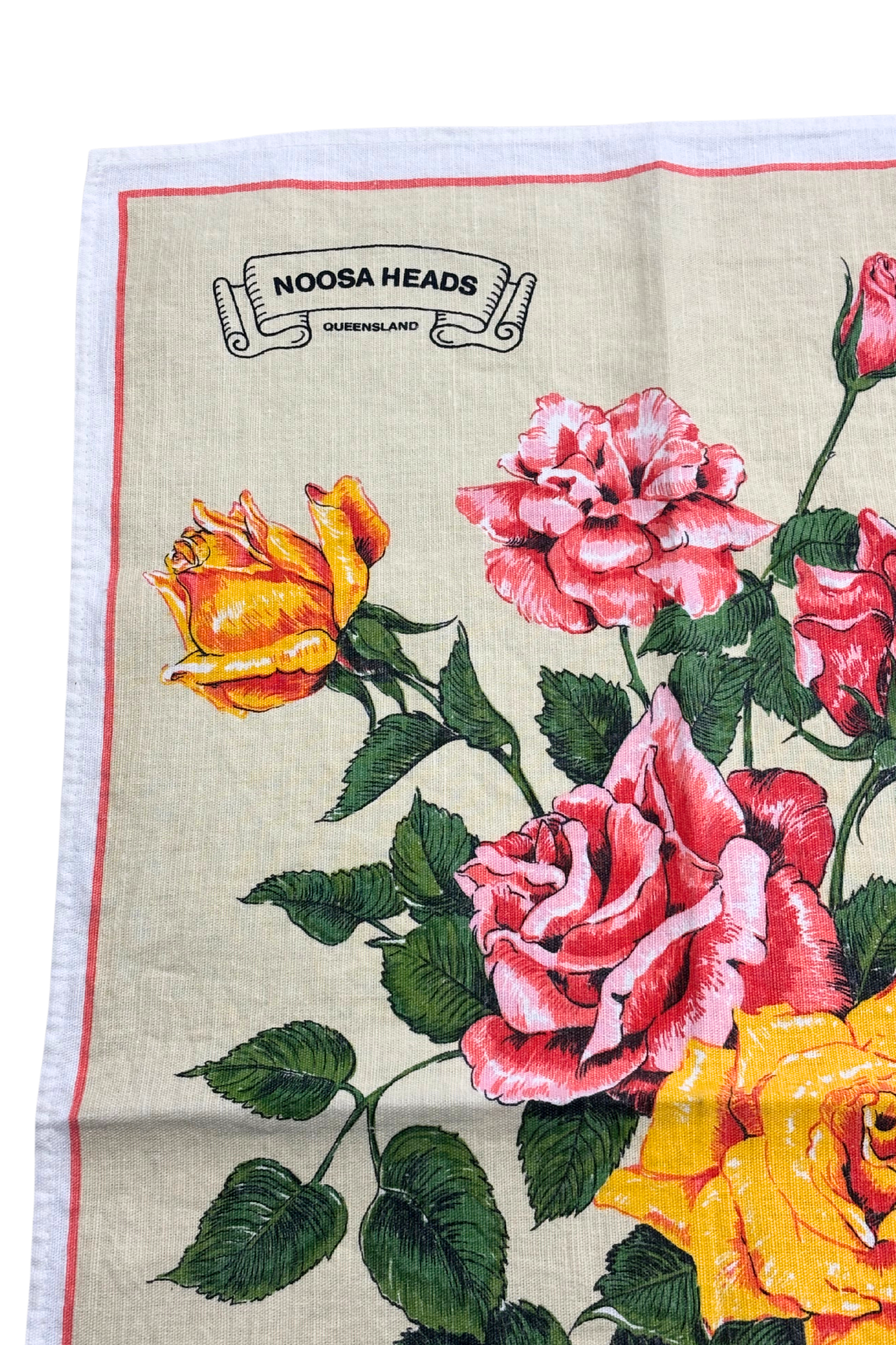 Noosa Heads roses tea towel