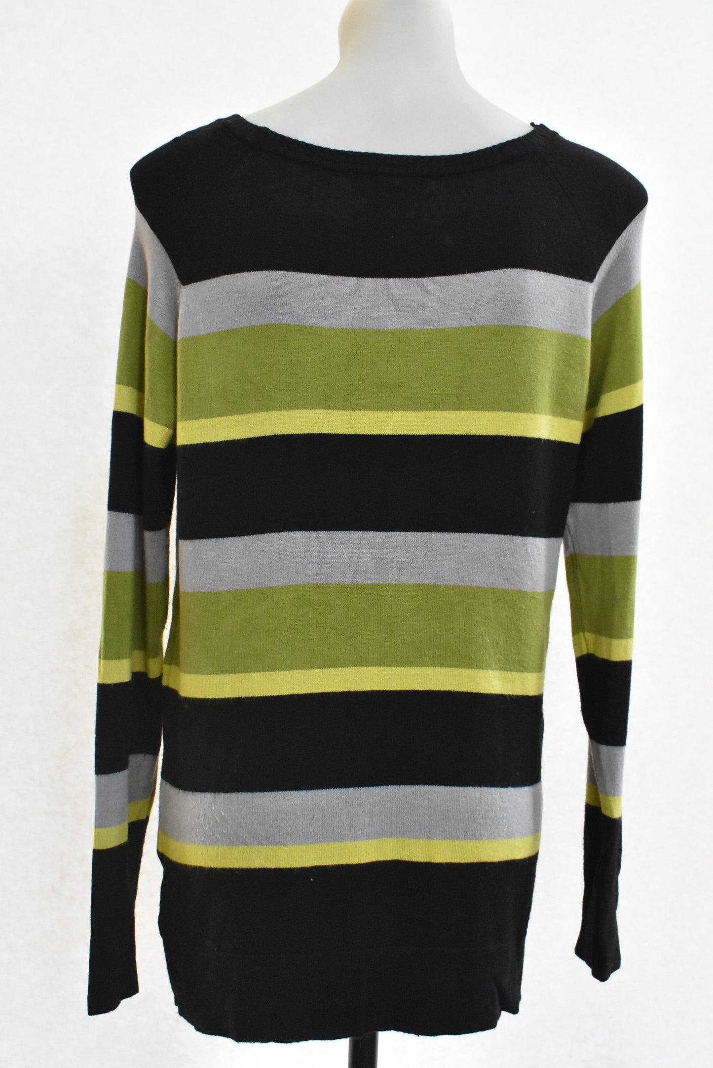 Ella J Classic black, green and grey striped jersey, size M