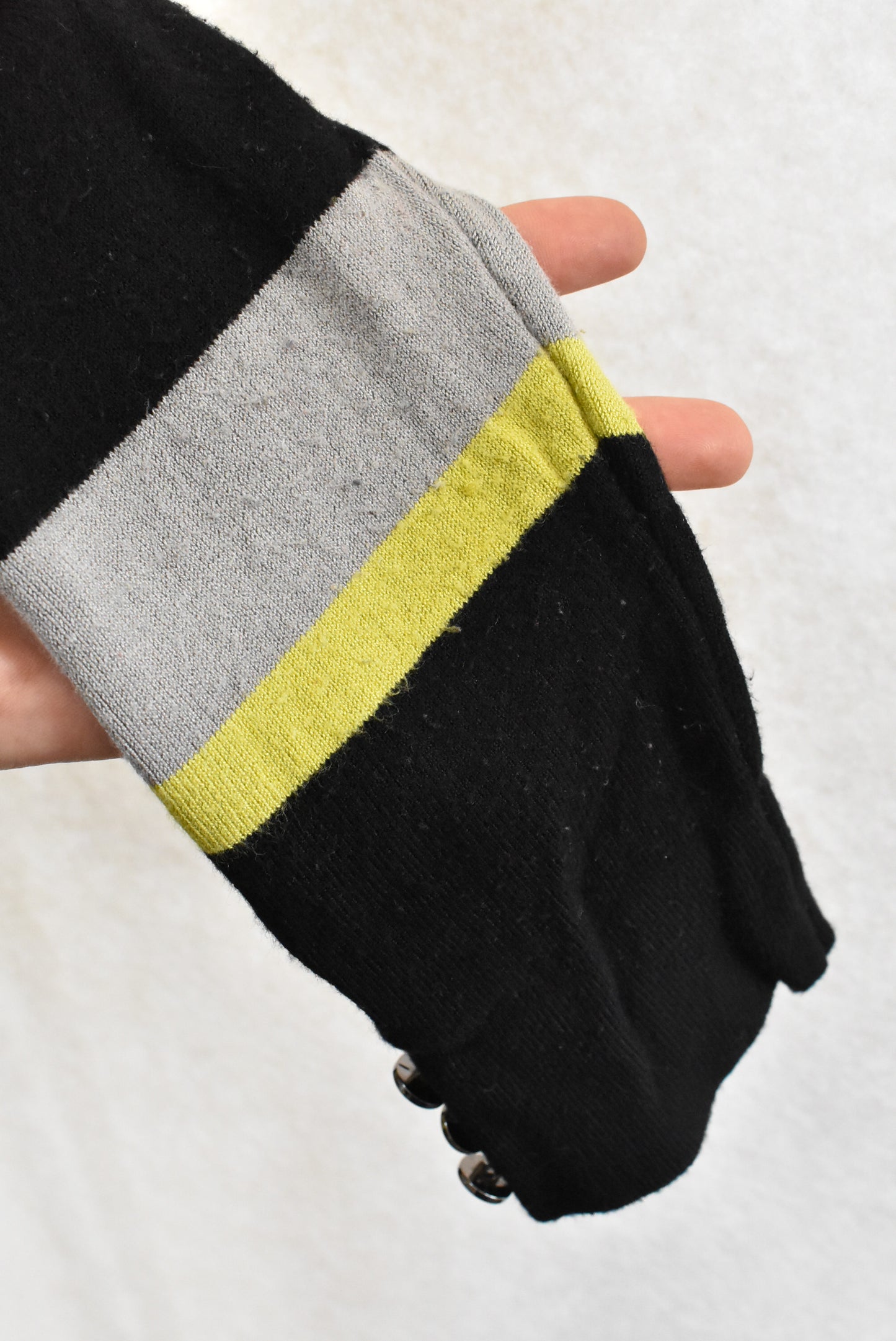 Ella J Classic black, green and grey striped jersey, size M