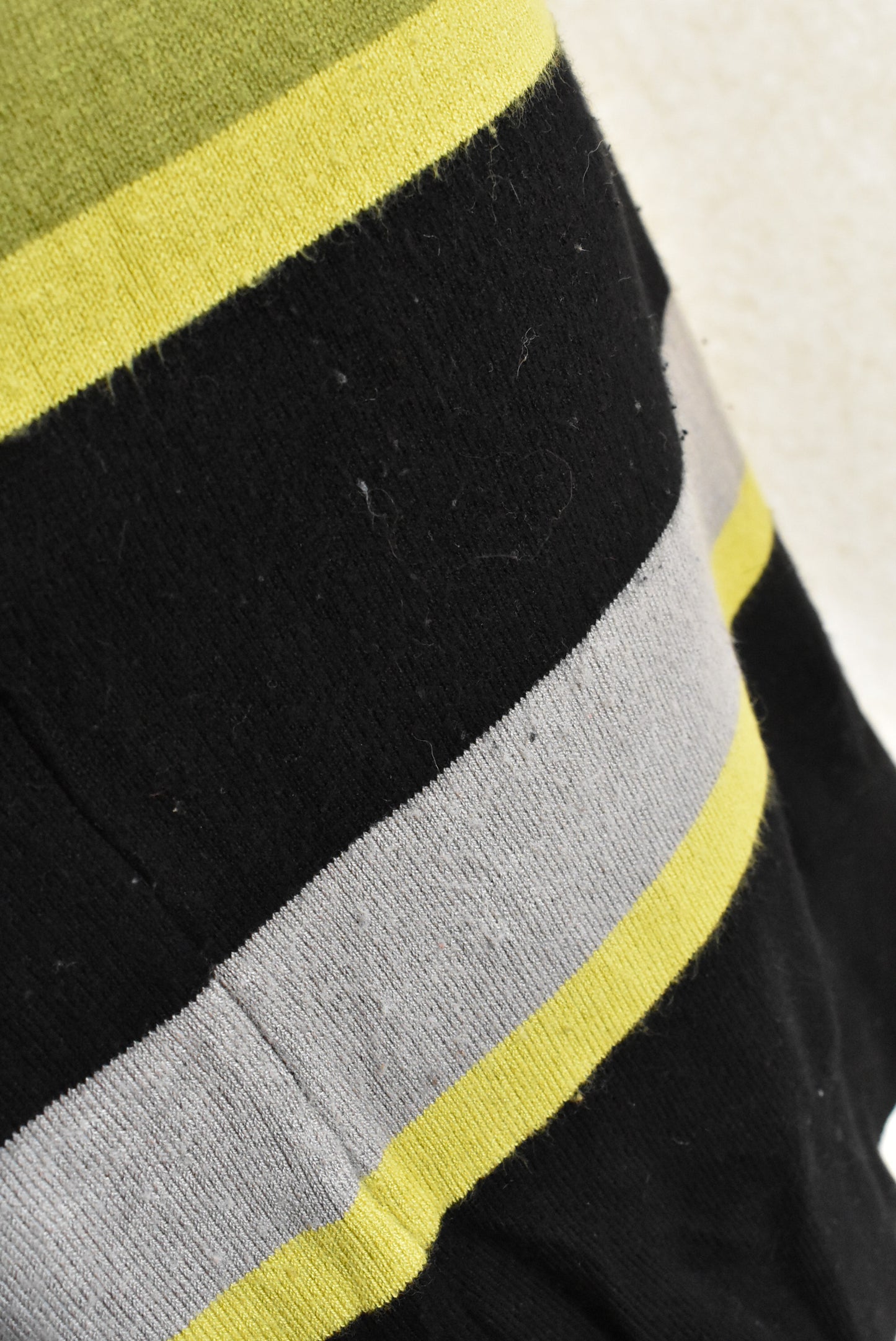Ella J Classic black, green and grey striped jersey, size M