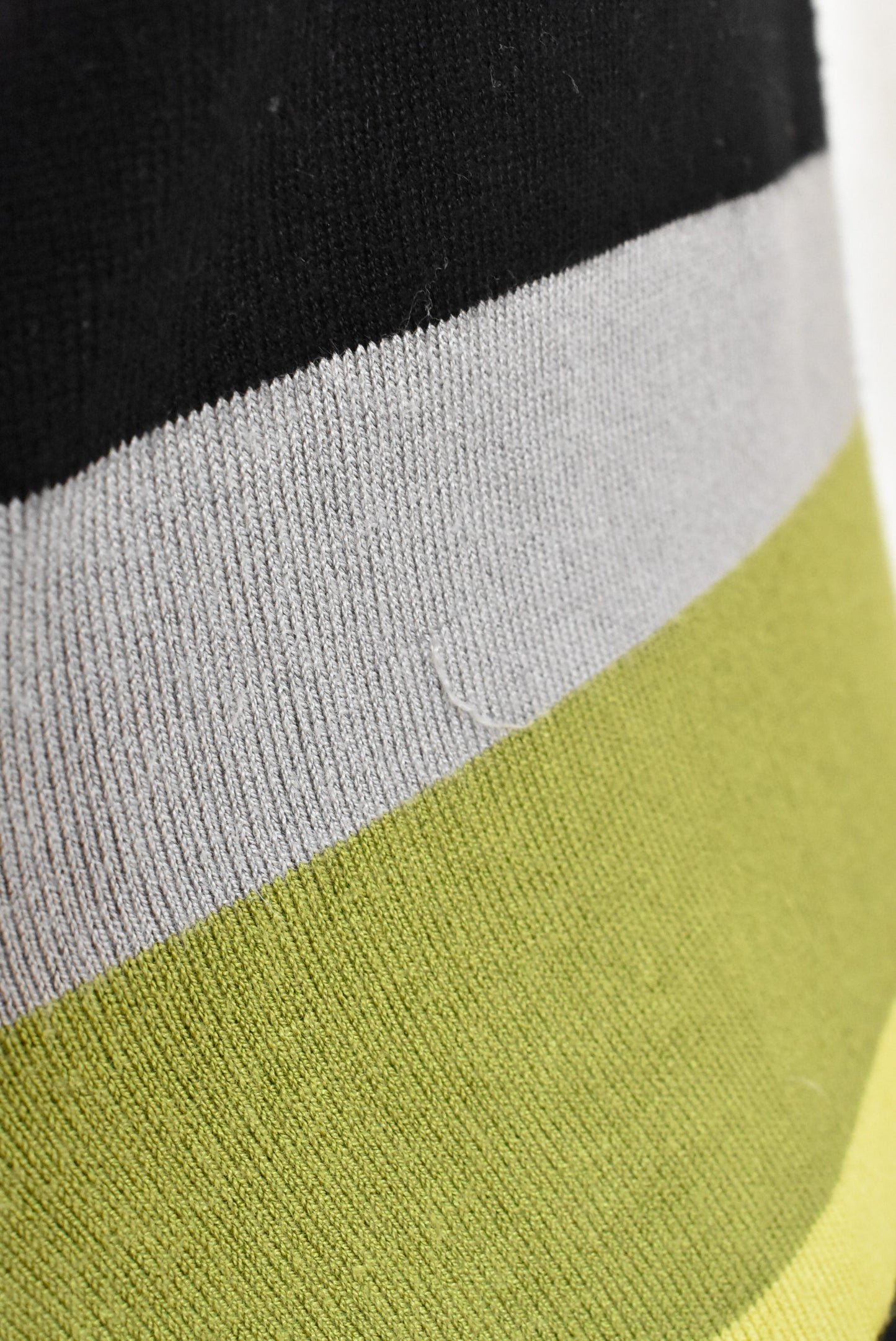 Ella J Classic black, green and grey striped jersey, size M