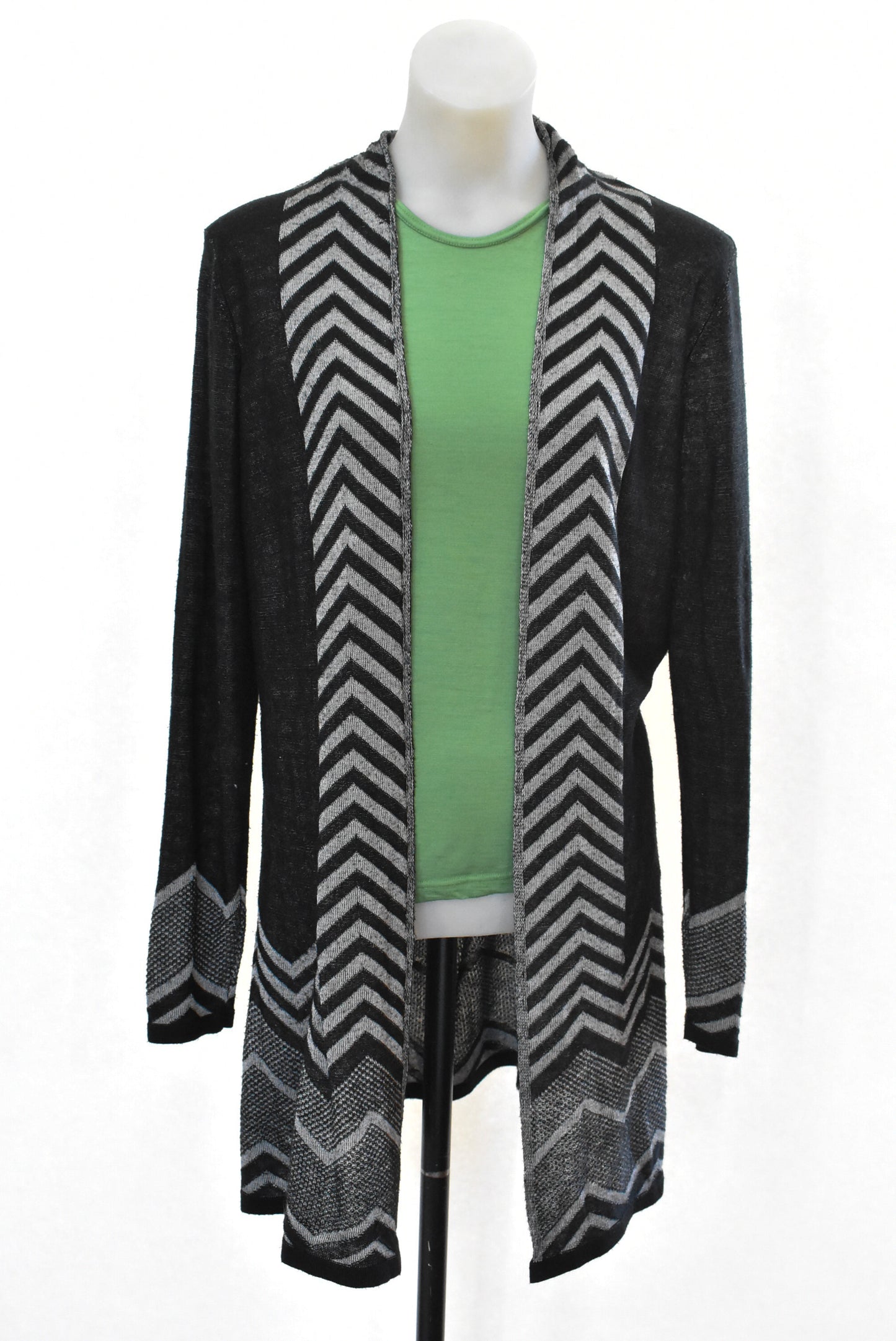 Liz Mitchell long grey and black cardigan, M