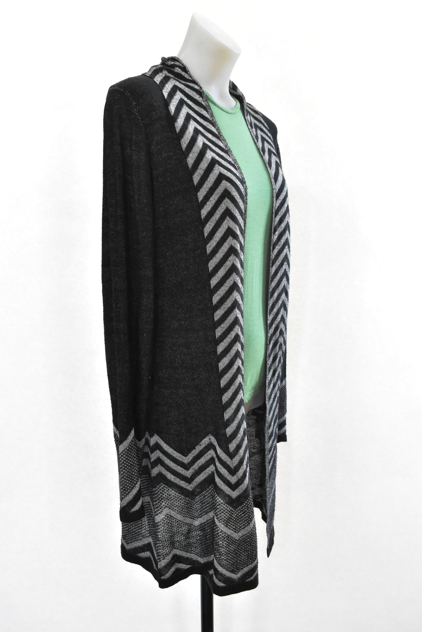 Liz Mitchell long grey and black cardigan, M