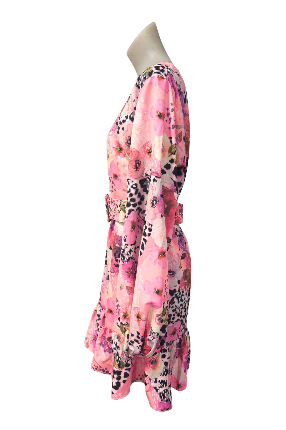 Augustine vibrant floral leopard print belted dress, L NWT