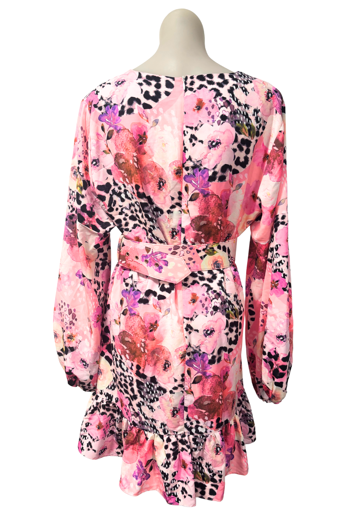 Augustine vibrant floral leopard print belted dress, L NWT