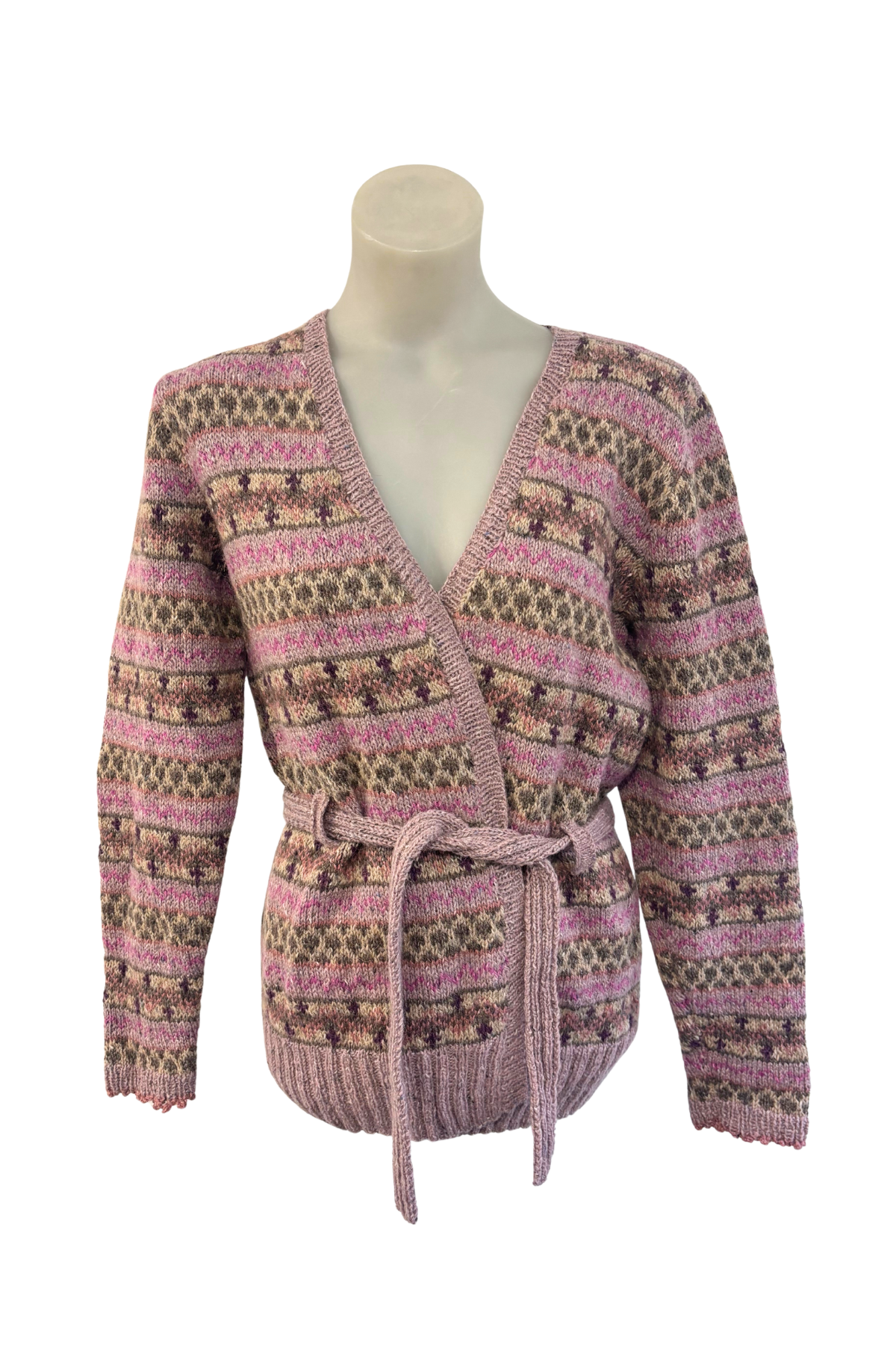 Handknit patterned tie up cardigan