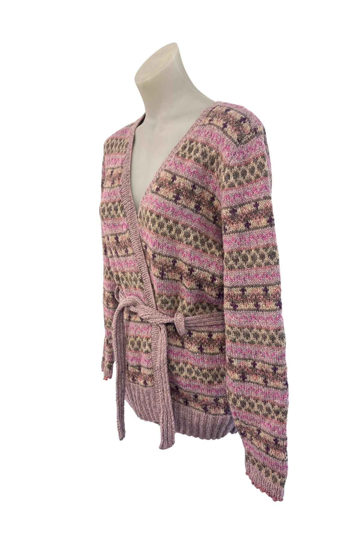 Handknit patterned tie up cardigan