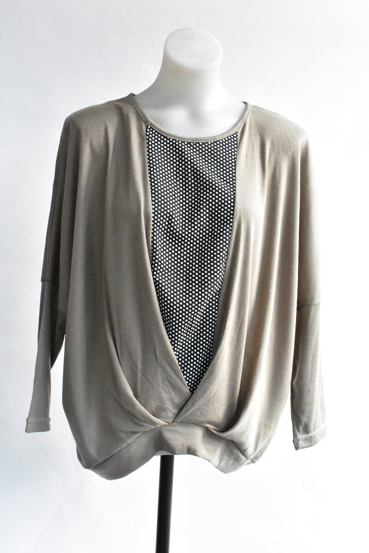 Cotton blend top with polkadot panel, M/L