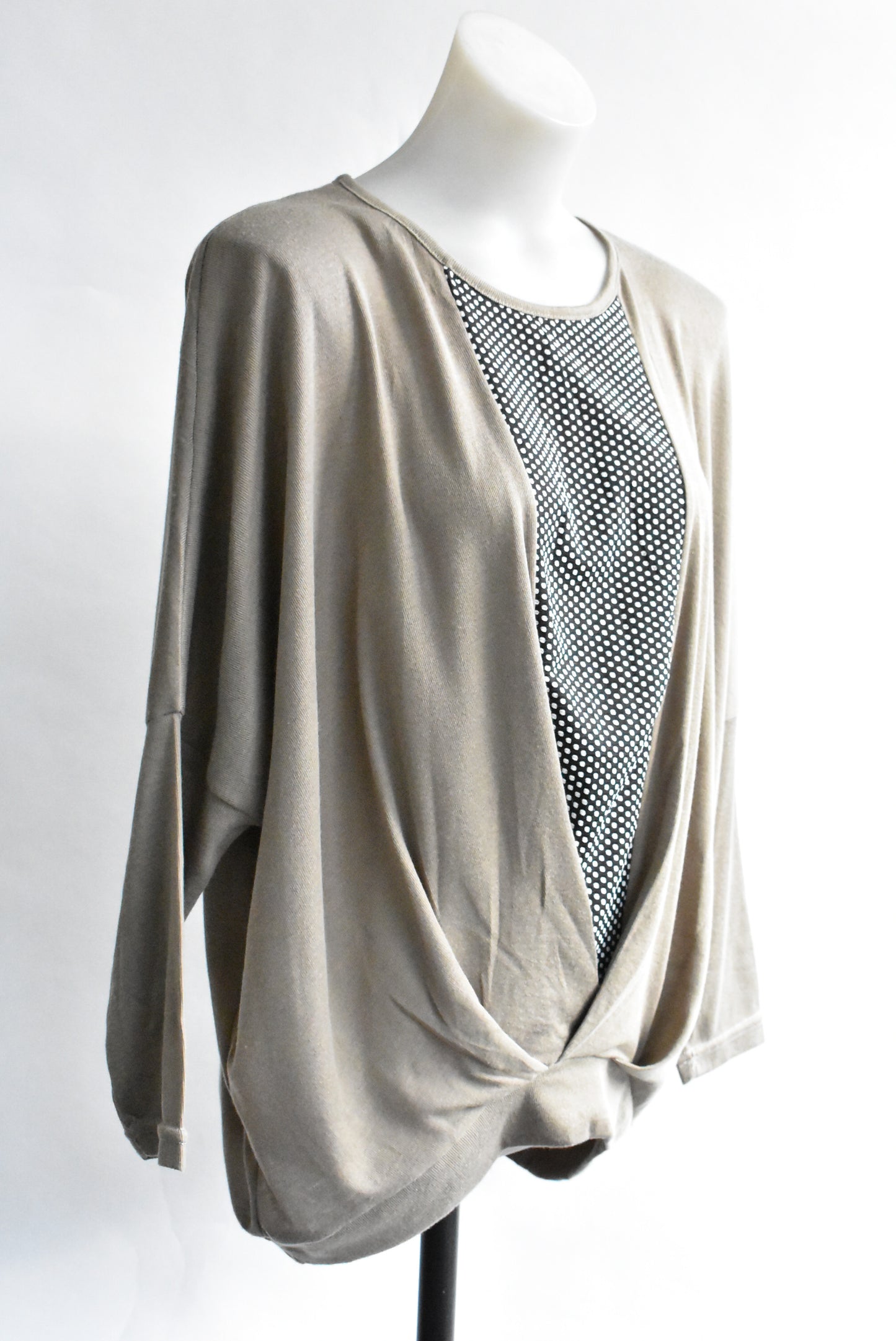 Cotton blend top with polkadot panel, M/L