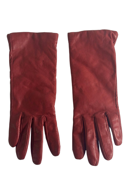 100% Cashmere lined red leather gloves