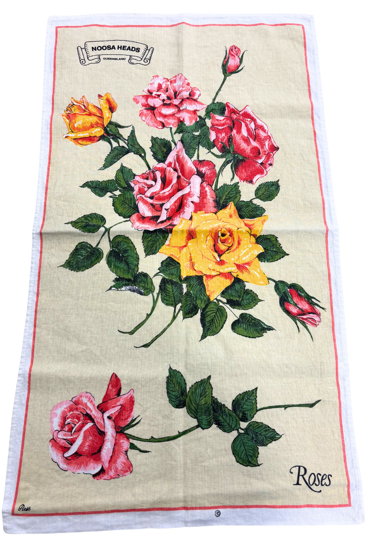 Noosa Heads roses tea towel