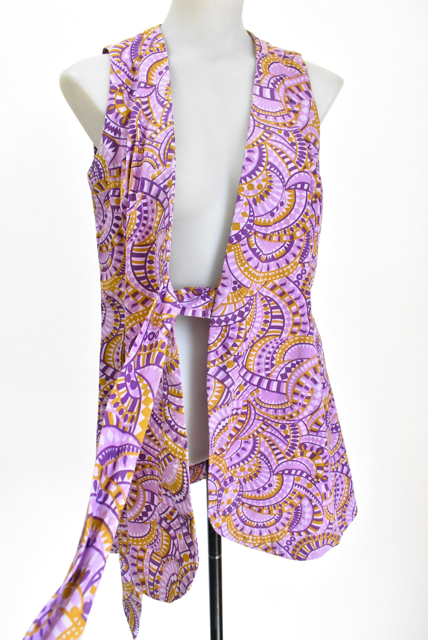 Retro purple and gold wrap around dress/top, M