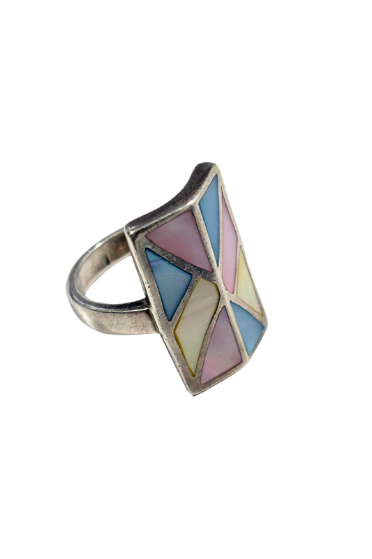 925 Silver colourful mother of pearl ring