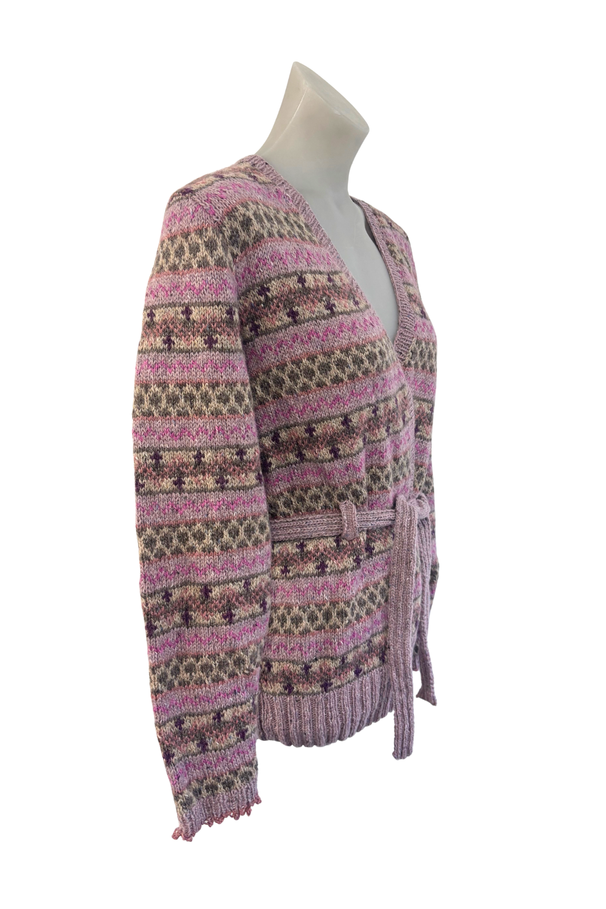 Handknit patterned tie up cardigan